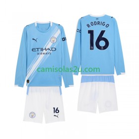 Camisolas de futebol Manchester City Rodrigo Hernandez 16 Criança Equipamento Principal 2025/26 Manga Comprida
